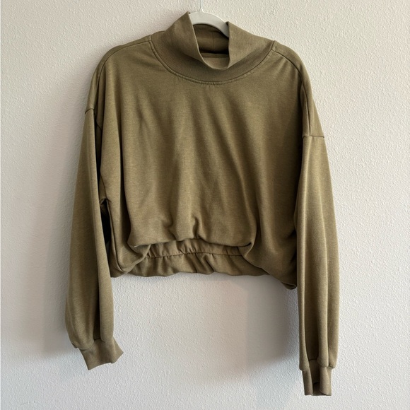 Anthropologie Pilcro Sweatshirt Funnel-Neck Bubble-Hem Cropped Women Large Green - Picture 3 of 7